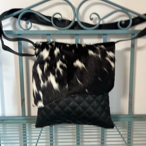 New Genuine Cowhide & Quilted Leather Crossbody Flap Bag Western Festival Black - Picture 4 of 16